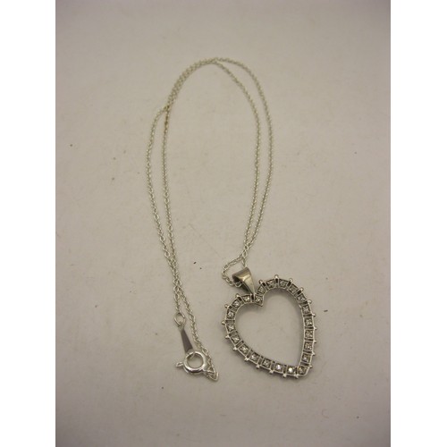 35 - 18ct white gold heart-shaped diamond pendant, approx weight with chain 4.14g