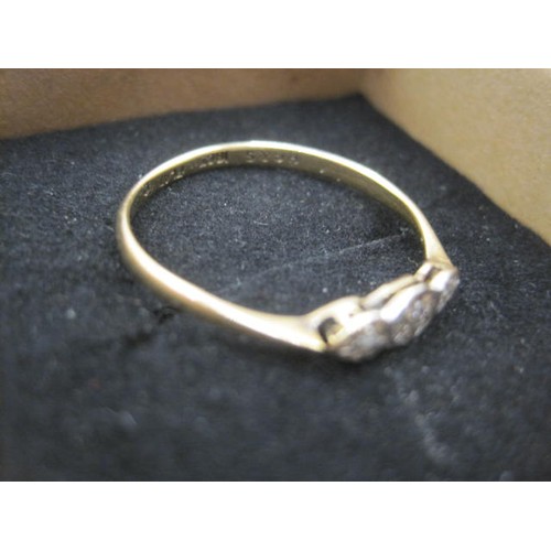 215 - A boxed Diamond Ring, linear set with three old rose cut diamonds, platinum crown, 18ct gold shank, ... 