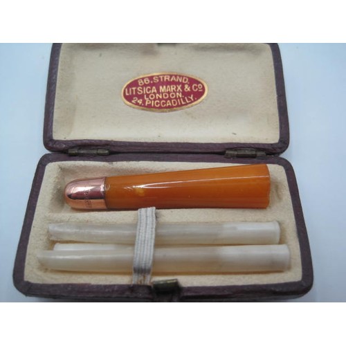 244 - 9ct gold topped block Amber Cheroot Holder