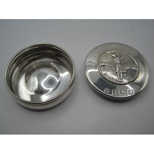 191 - His & Hers Sterling Silver Golf Snuff/Pill Boxes, the pair hallmarked for Birmingham, his for 1994, ... 