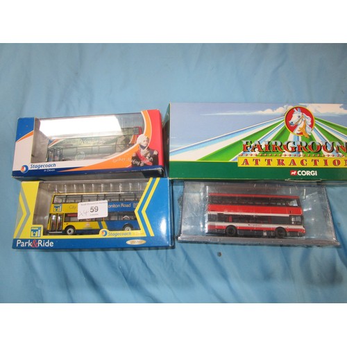 60 - Three creative Master Devon based stagecoach coaches along with a Corgi CC55104 Fairground Generator... 