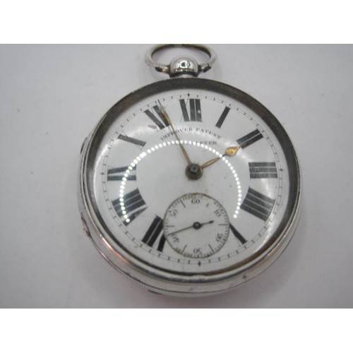 27 - Silver open face pocket watch, dial marked IMPROVED PATENT ENGLISH LEVER, Roman chapter and subsidia... 