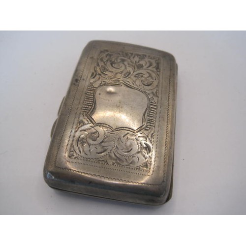 16 - Small silver cigarette case with foliate engraving front and back and vacant escutcheon, 7.4cm x 7.9... 