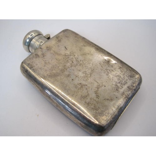 19 - Mappin and Webb silver hip flask, engraved with decorative interlinked initials RH, height 13.5cm, w... 