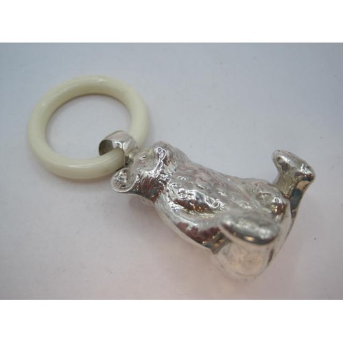 97 - Imported silver bear teether - the bear in a seated position, height including suspension bow 4.8cm,... 