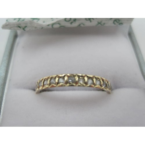 98 - 9 carat gold eternity style ring set with small white stones (a/f, one missing, untested), size N/O,... 