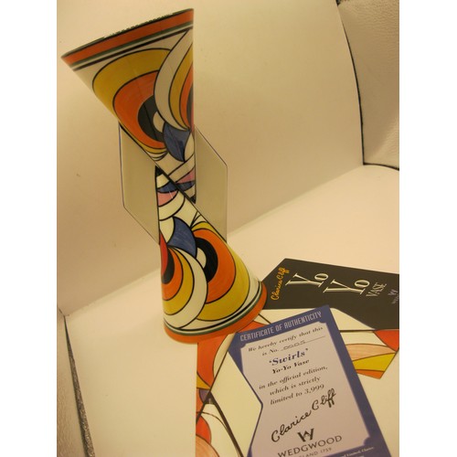 3 - A Wedgwood Clarice Cliff YoYo Vase in original box, Swirls Pattern, storage wear to box but vase min... 