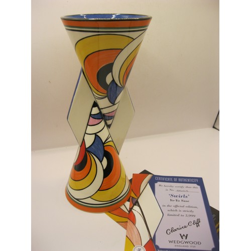 3 - A Wedgwood Clarice Cliff YoYo Vase in original box, Swirls Pattern, storage wear to box but vase min... 