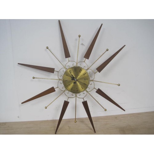 13 - Vintage Mid-Century Paico Teak & Gilt Starburst Wall Clock