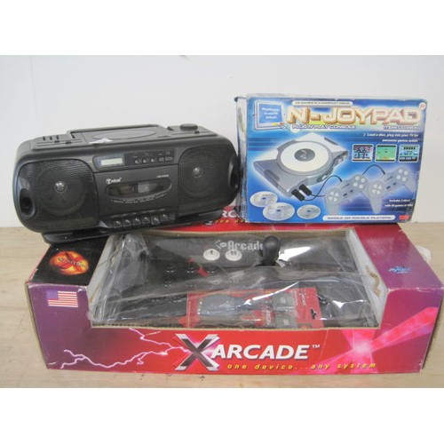 200 - An X-Arcade PC arcade adapter, a stand-alone games console and a Tokai portable CD/Tape/Radio