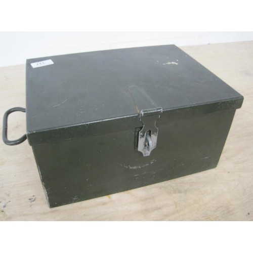 117 - A Good quality strong box with hinged lid painted in a miltary green colour