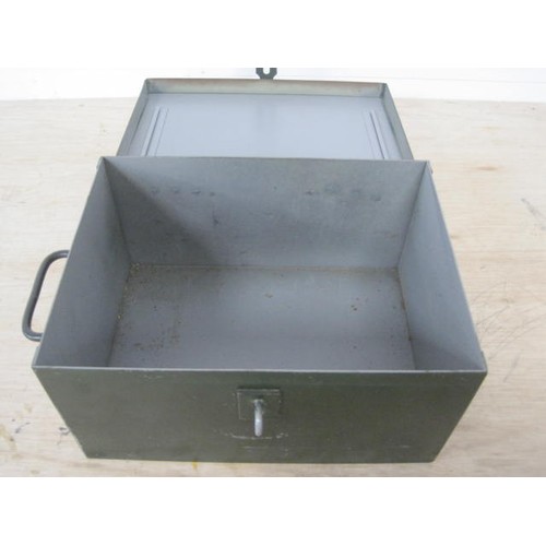 117 - A Good quality strong box with hinged lid painted in a miltary green colour