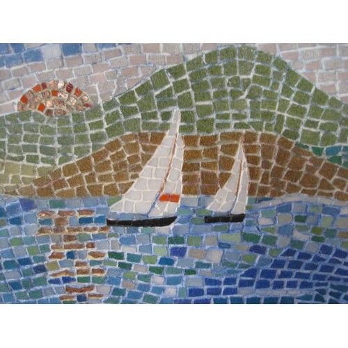 188 - An interesting seascape image in mosaic stone, framed and in good order