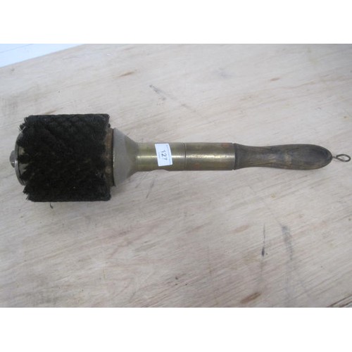 127 - A cannon or artillery barrel cleaning brush with a brass mount