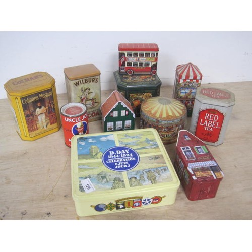 126 - A selection of metal advertising tins including Colman's Mustard,  Wilburs cocoa and Lyons red label... 