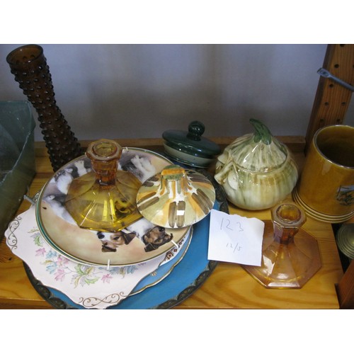 123 - A selection of Pottery items  including Lord Nelson Pottery various display plates and a pair of amb... 