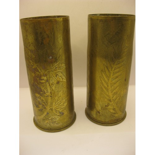 238 - A pair of WW1 ORIENT trench art vases decorated with SOUVENIR D'ORIENT with Foliage and Birds (16.5c... 