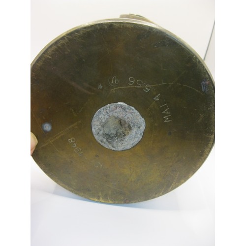 240 - A French Marine Commando brass shell case trophy with a brass shield attached which is engraved: EV2... 