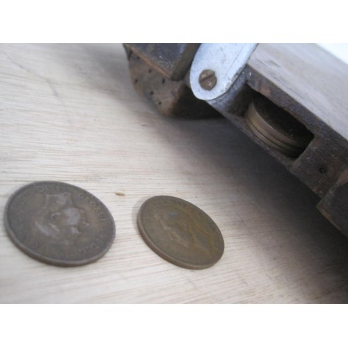 14 - Vintage Wood Shove Ha'Penny Board with Coin Slot containing Pennies