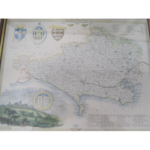 120 - A selection of framed prints to include two maps  Dorsetshire and Hampshire along with a Pears soap ... 