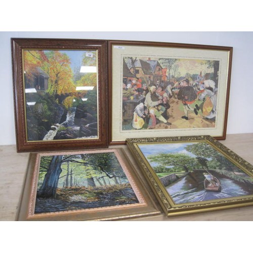 149 - Selection of oil paintings - of which three are signed B. Goodwin (punt on River Stour Canterbury, b... 