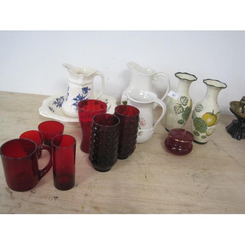 61 - A selection of china and red glassware