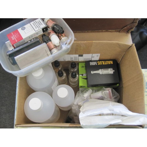 28 - A box of vaping equipment, including chemicals