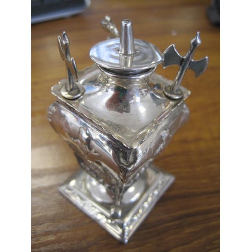 12 - A decorative sterling silver table cigar lighter with tools, a/f to one handle (missing completely),... 