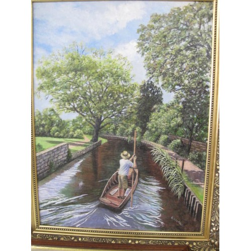 60 - Selection of oil paintings - of which three are signed B. Goodwin (punt on River Stour Canterbury, b... 