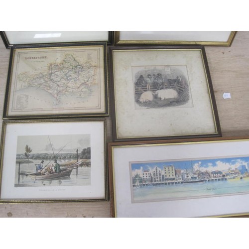 97 - Engravings and prints including Dorset interest, each framed and glazed - 18th century hand-coloured... 