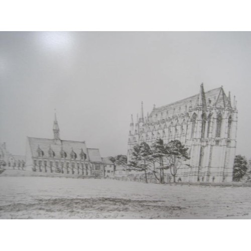 169 - A signed framed historical view  and limited edition print of Lancing College in Sussex
Based on an ... 