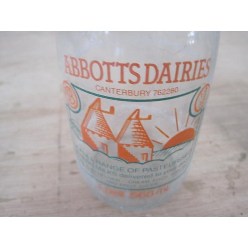 116 - Three branded pint milk bottles probably dating from the 1980s/90s - Abbotts Dairies of Canterbury, ... 