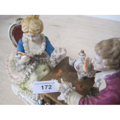 172 - Vintage 1940s KPM Porcelain Dresden Meissen style lace figurines playing cards