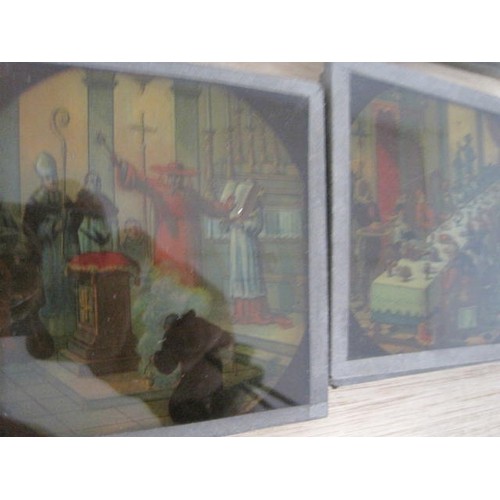 130 - A nearly complete set of magic lantern slides 'The Jackdaw of Rheims', glass, 8.2cm x 8.2cm, marked ... 