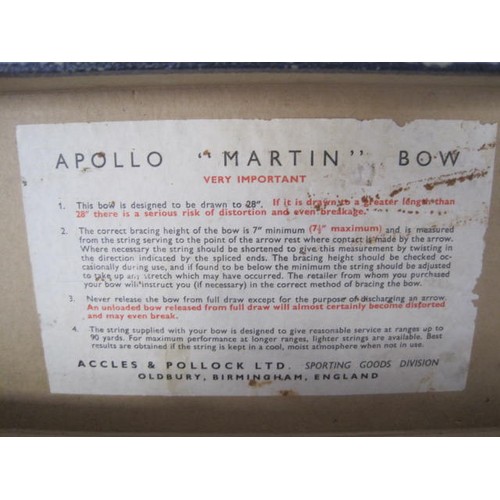 226 - A vintage Apollo archery bow in original packaging complete with original invoice, plus a box of com... 