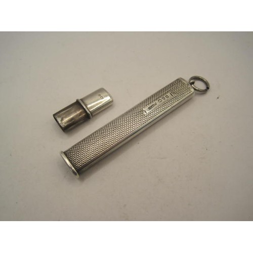 244 - Silver chatelaine or fob pencil holder, oblong, engine turned, length 77mm excluding loop, 14.8g, ma... 