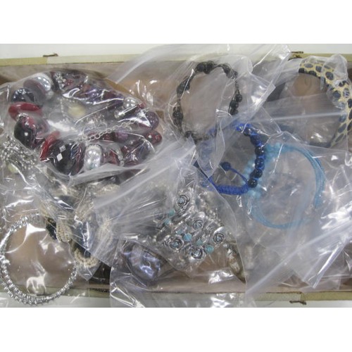 112 - Assorted costume jewellery, including chunky and colourful bangles, necklaces, etc, contained in a s... 