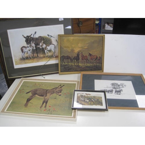 21 - Framed horse and donkey prints - limited edition print of donkeys and magpies after Patrick A Oxenha... 