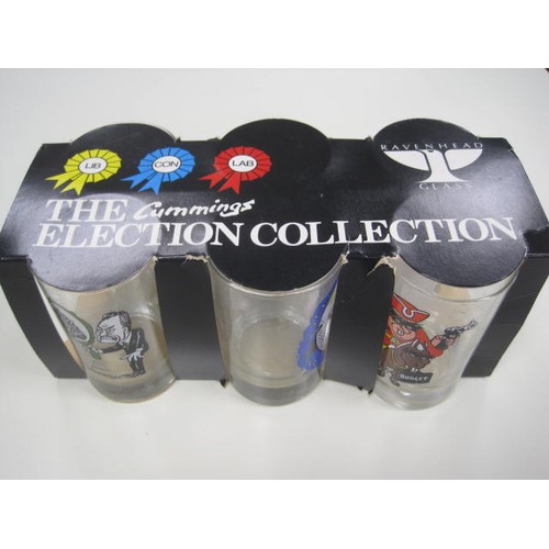 1 - General Election interest - a set of six Ravenhead Glass Cummings Election Collection hi-ball drinki... 