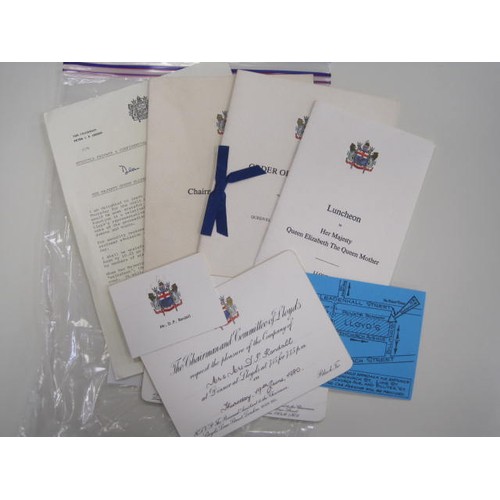 49 - A small quantity of Lloyd's of London ephemera dating from 1980 and 1981, invitations, lunch and din... 