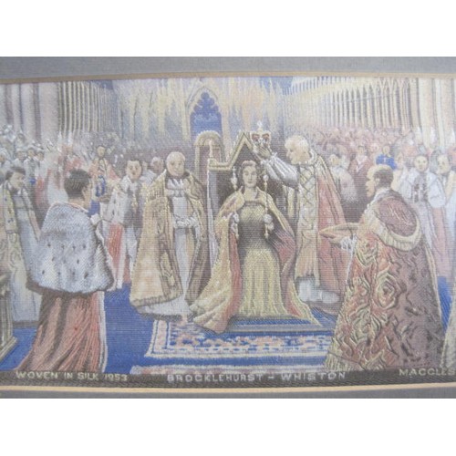 139 - Brocklehurst-Whiston Stevengraph depicting QEII 1953 coronation, framed and glazed, overall 18.5cm x... 