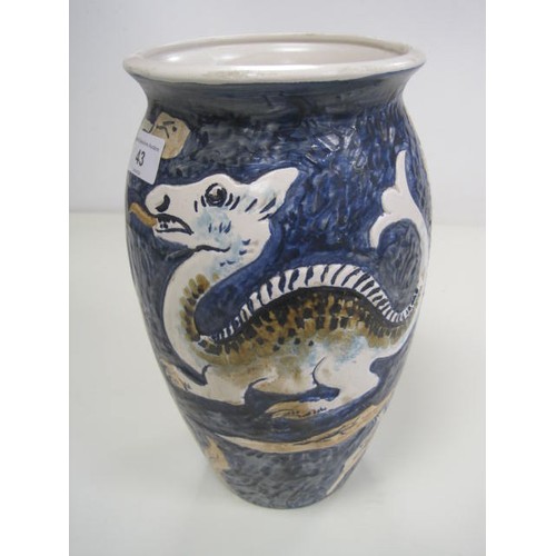 43 - Dartmouth Devon Pottery empress blue dragon vase, height 28cm