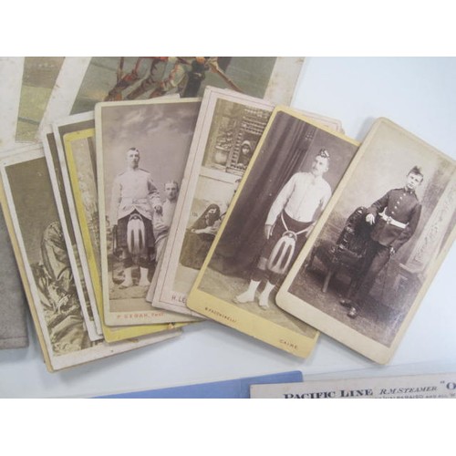 7 - An assortment of antique carte de visite photographs mainly of soldiers, postcards etc plus a pack o... 