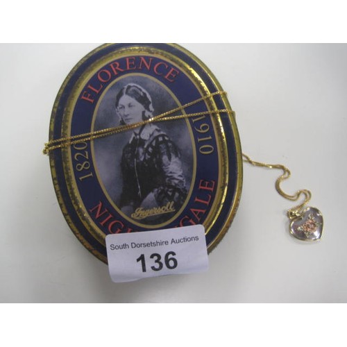 136 - Ingersoll Florence Nightingale commemorative nurse's quartz fob watch (requires new battery), with o... 