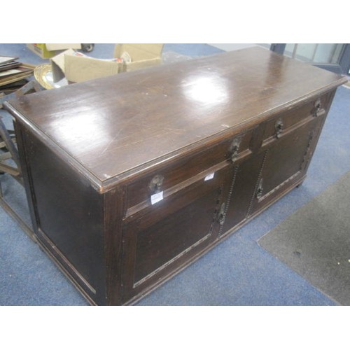 11 - A coffer or blanket chest in dark stained oak (probably converted from an Edwardian reproduction cou... 