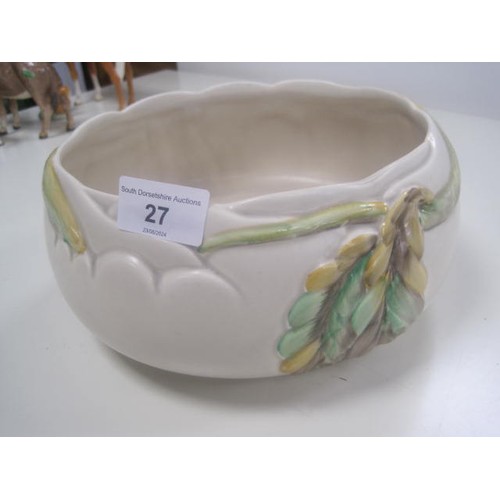 27 - Clarice Cliff Newport Pottery fruit bowl, grey glaze with green and yellow foliage, height 10cm, dia... 