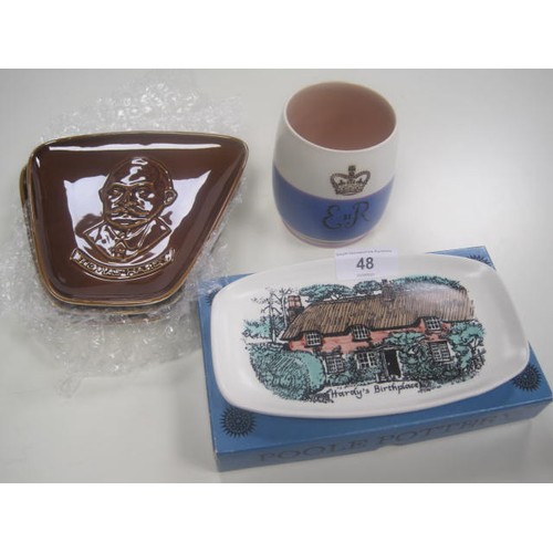 48 - Poole Pottery 1968 Thomas Hardy Festival - three treacle glaze portrait dishes (14.5cm x 16cm, one a... 