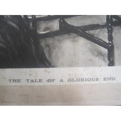 20 - WW1 era parlour scene print 'The Tale of a Glorious End', mounted on board, overall 50.5cm x 72cm, a... 