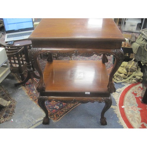 51 - Pair of mahogany coffee tables, rectangular tops, on carved cabriole legs with ball and claw feet. H... 