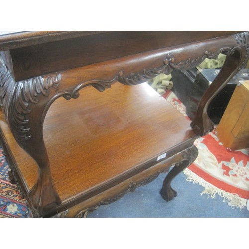 51 - Pair of mahogany coffee tables, rectangular tops, on carved cabriole legs with ball and claw feet. H... 